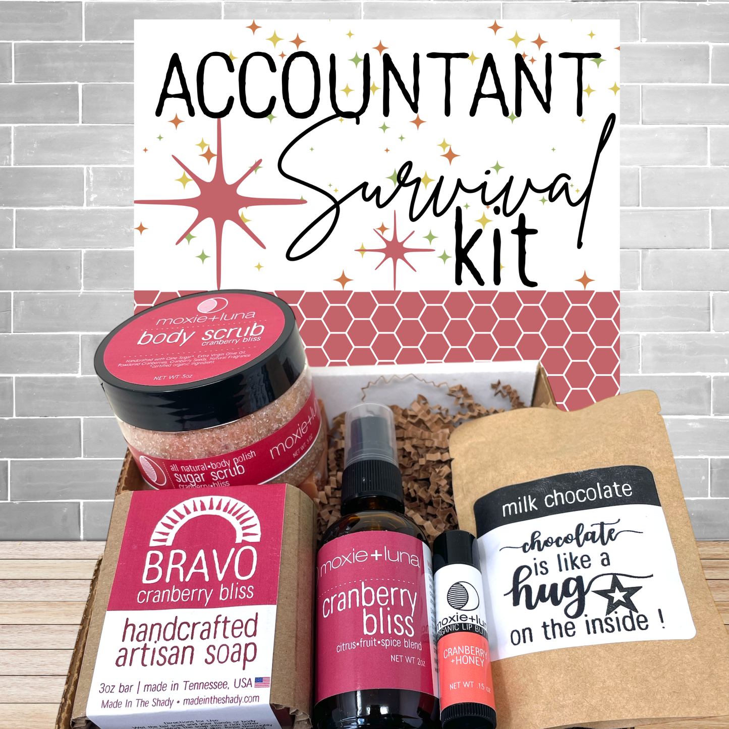 Accountant Survival Kit – Handcrafted Self-Care Gift Box with Soap, Aromatherapy, Lip Balm, Scrub & Treat | Made in USA