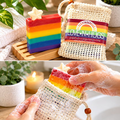 Rainbow Soap with Sisal Soap Saver Gift Bag • Organic Citrus Lavender Soap Gift Set