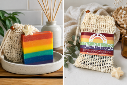 Rainbow Soap with Sisal Soap Saver Gift Bag • Organic Citrus Lavender Soap Gift Set