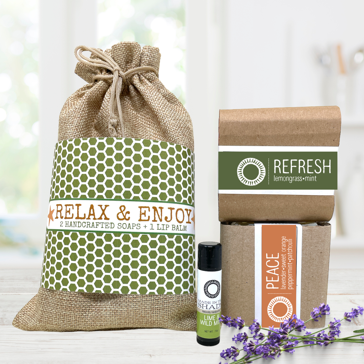 Relax and Enjoy Organic Gift Set • 3pc Handcrafted Soap & Lip Balm Gift Box Under $25 •Ready-to-Gift Self Care