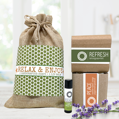 Relax and Enjoy Organic Gift Set • 3pc Handcrafted Soap & Lip Balm Gift Box Under $25 •Ready-to-Gift Self Care