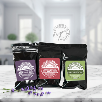 Organic Sugar Body Scrub single Use Packets • Lavender Orange • Cranberry Bliss • Lime Mint