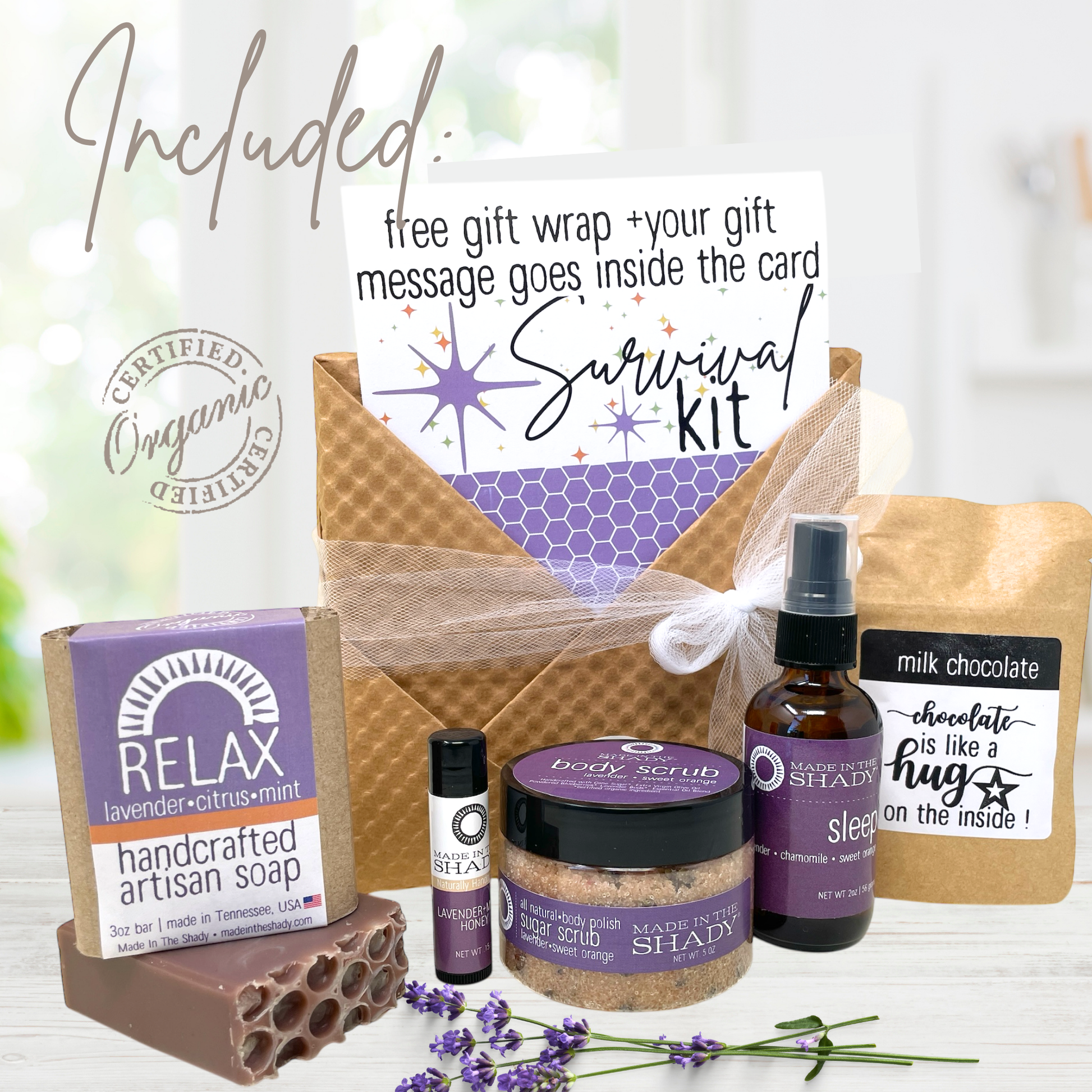 Payroll specialist appreciation gift box with handmade soap, sugar scrub, lip balm, sleep spray and chocolate