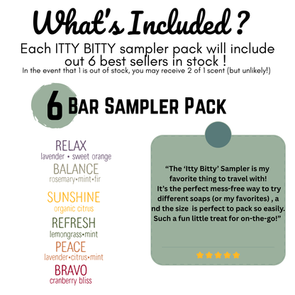 ITTY BITTY Sampler Pack: 6 Travel Soaps